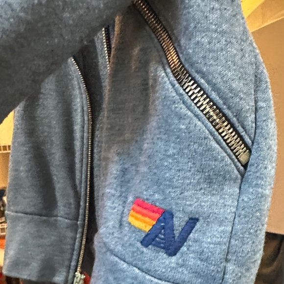 Aviator Nation Gray Lightning Bolt Full Zip Hoodie with Gold Zippers - Picture 8 of 8